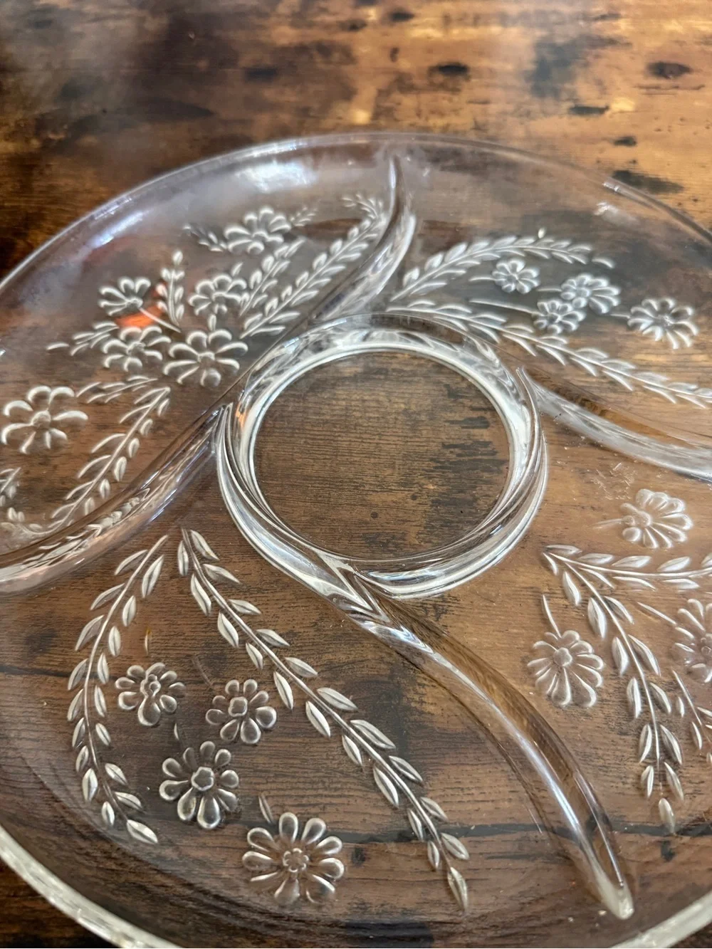 Clear Floral Glass Serving Platter - Clear